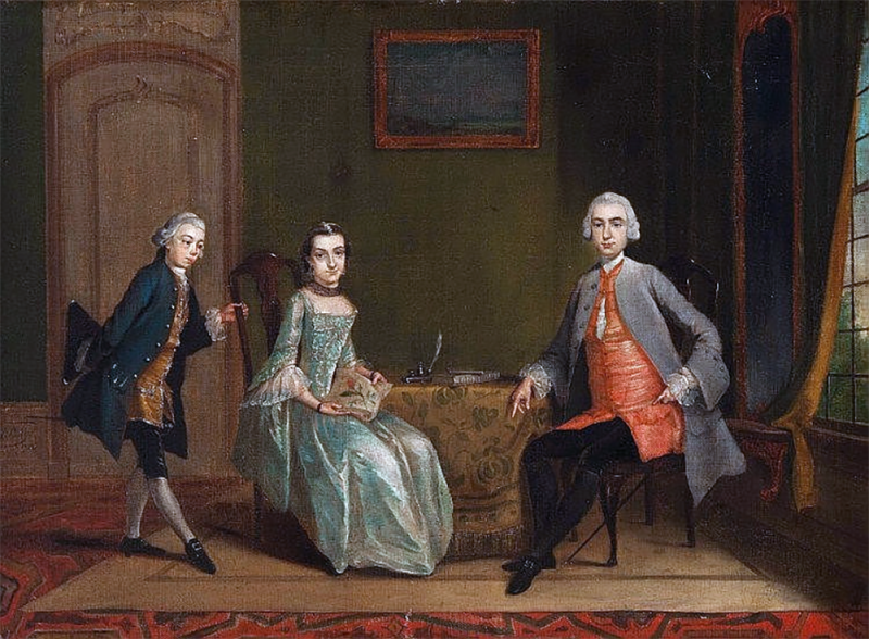 Портрет неизвестной пары и их слуги в интерьере, 1754. Частная коллекция