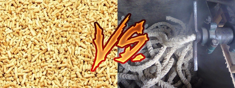 На фото: гранулированный корм и экструдированный корм