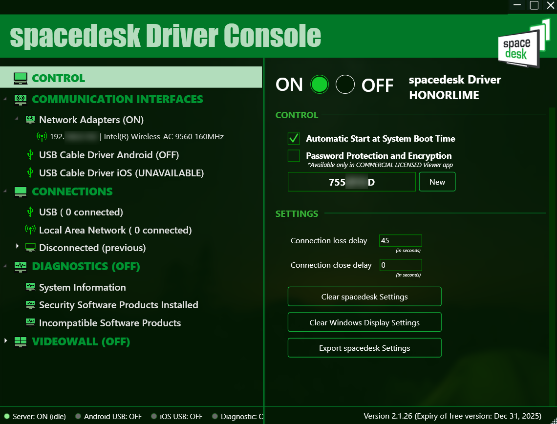    SpaceDesk Driver Console — настройка SpaceDesk