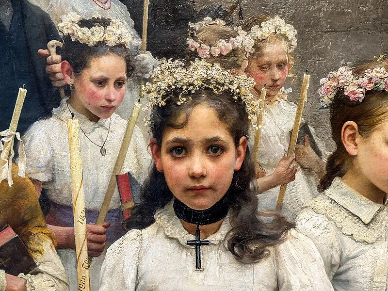 Крупный план картины «После первого причастия» Карла Фритьофа Смита (1892)