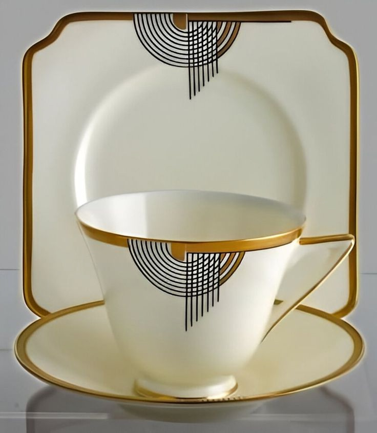 Royal Doulton, Tango Pattern Art Deco Trio Tea Set , 1930s UK