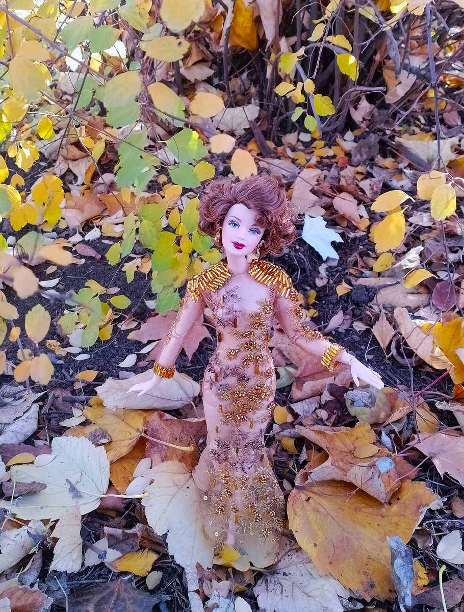 Платье с ручной вышивкой для Барби