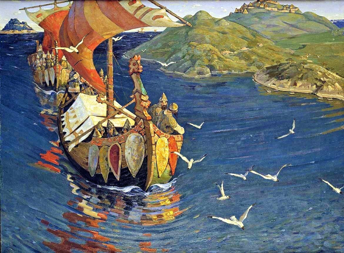 Видите "кремлёный город" на горе на картине  Н.К. Рериха "Заморские гости"? / здесь и дальше в статье используются изображение из открытых источников.