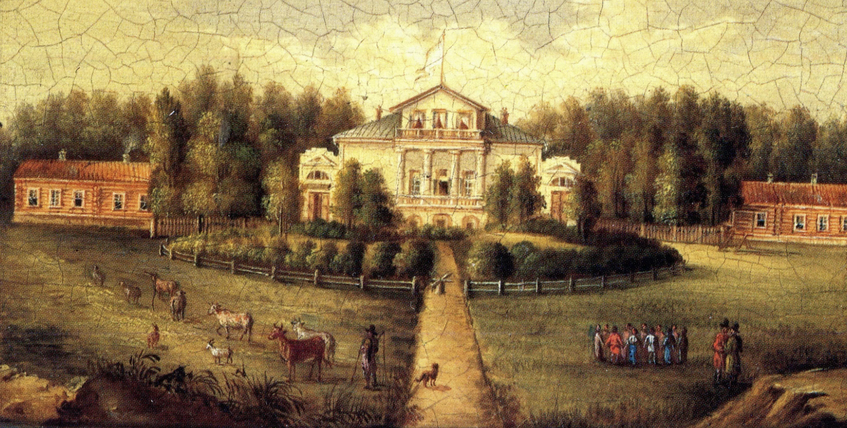 Василия Максимова «Всё в прошлом» изображена дворянская усадьба XIX века в России.