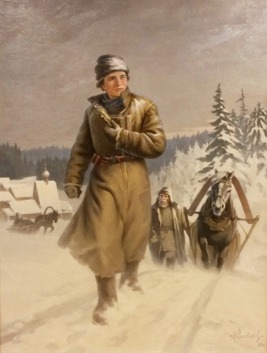 "Юноша Ломоносов на пути в Москву" Автор картины Кисляков Н.И. Год создания: 1951 г.