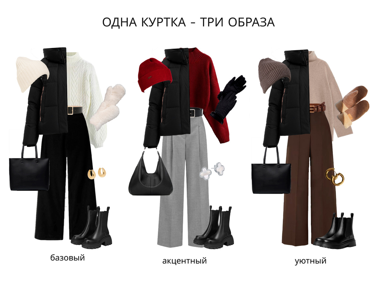 Образы на зиму с черной курткой 