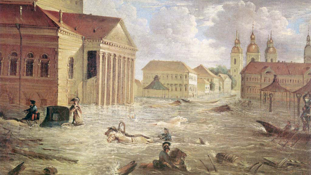 Площадь во время наводнения 1824 года. Художник Ф.Я. Алексеев