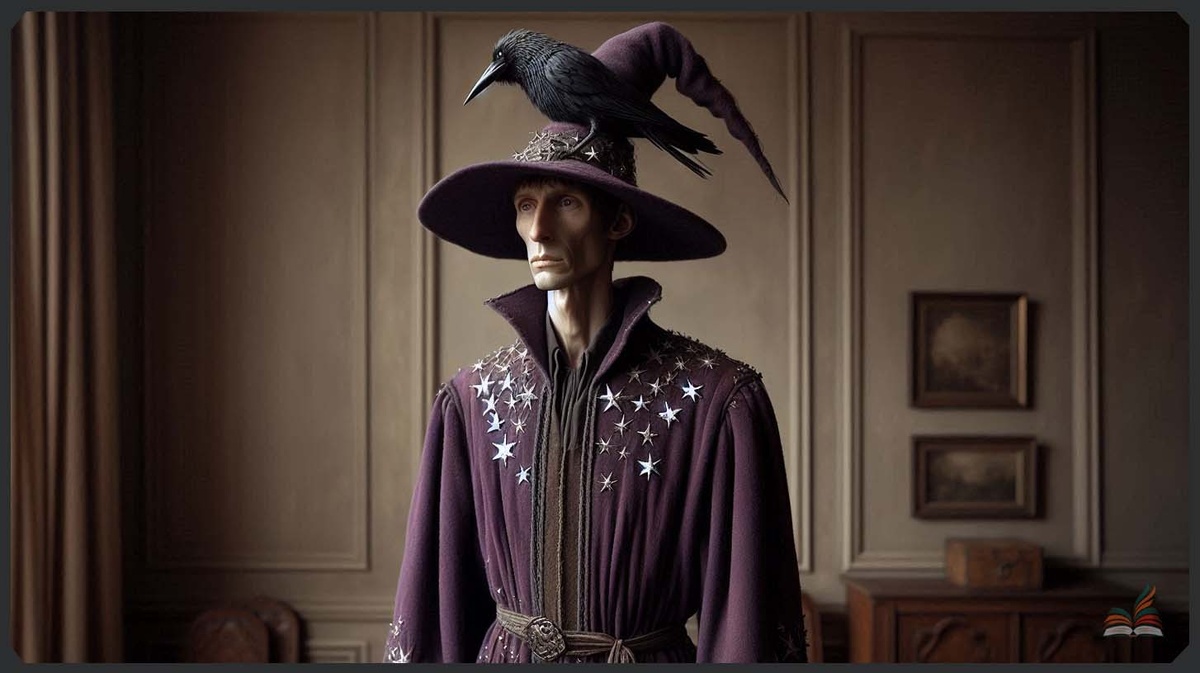 Худощавый мужчина в фиолетовой мантии, расшитой серебряными звёздами