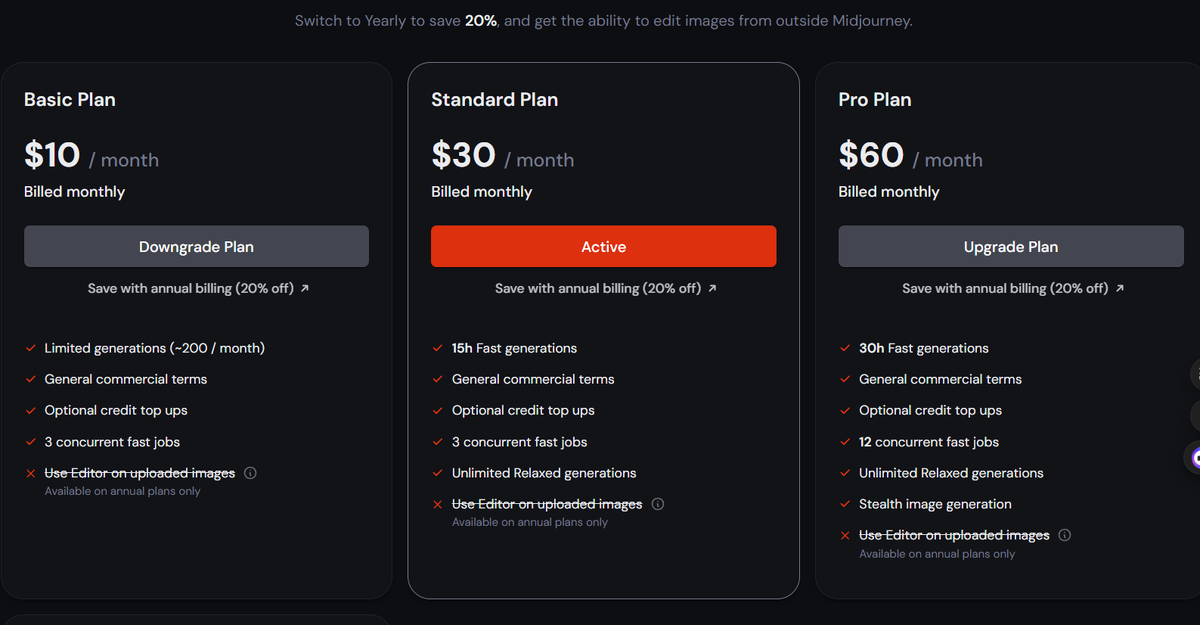 Тарифы MidJourney 