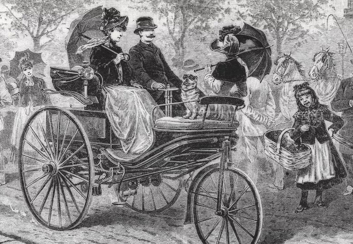 В декабре 1888 года известная немецкая газета «Illustrirte Zeitung» проиллюстрировала этим рисунком свой репортаж о запатентованном автомобиле Бенца. Источник: Mercedes-Benz Group
