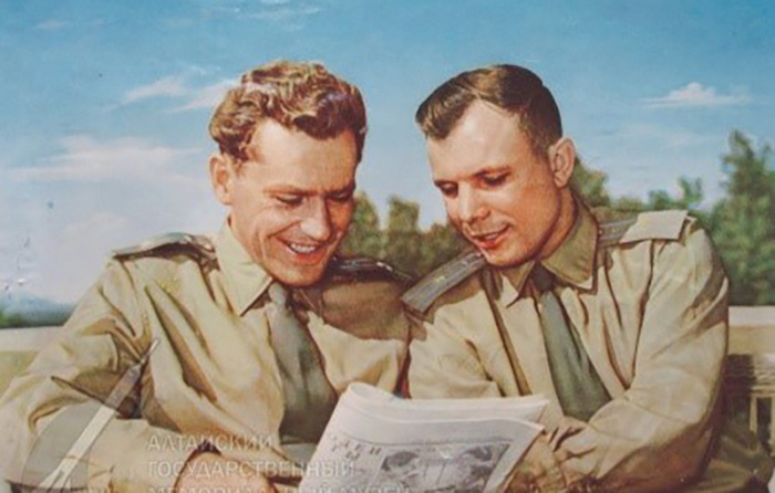 Летчики-космонавты Г.С.Титов и Ю.А.Гагарин 1961 год
