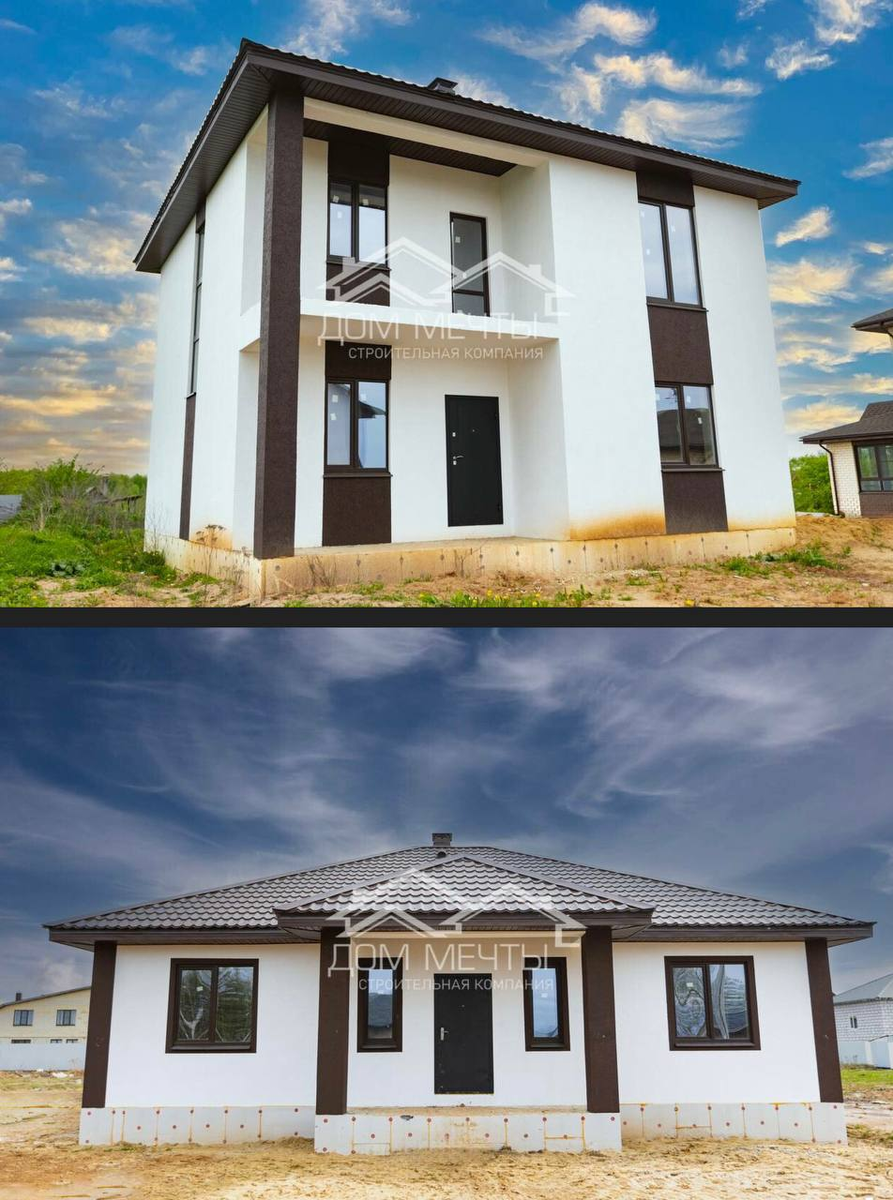 На верхнем фото дом "Мадрид" 135 м2, на нижнем -  дом "Техас" 130 м2.