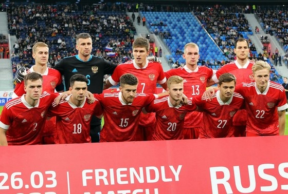    Сборная России по футболу перед игрой со сборной Ирака