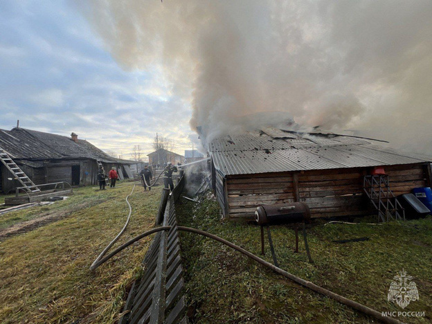    В Даровском сотрудники МЧС вынесли газовые баллоны из огня