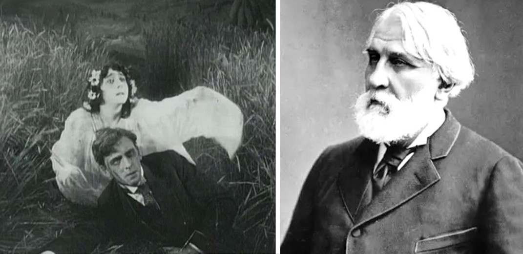 Кадр из фильма «После смерти», 1915 год. Портрет И.С. Тургенева