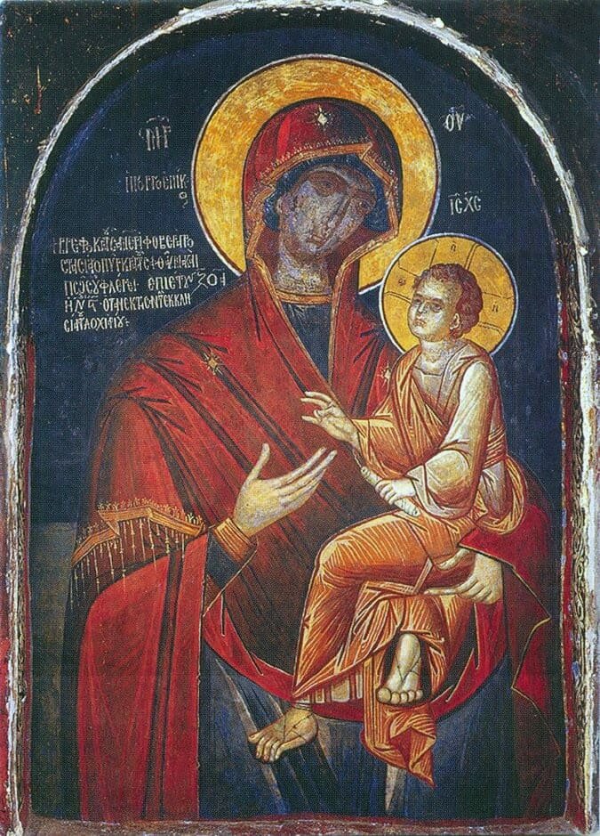 Древняя икона-фреска "Скоропослушница" в монастыре Дохиар на Афоне