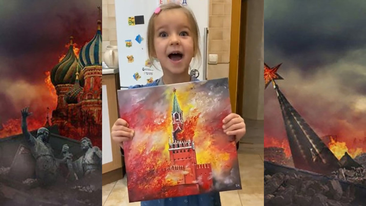 Даруся со своей картиной. Изображение из интернет