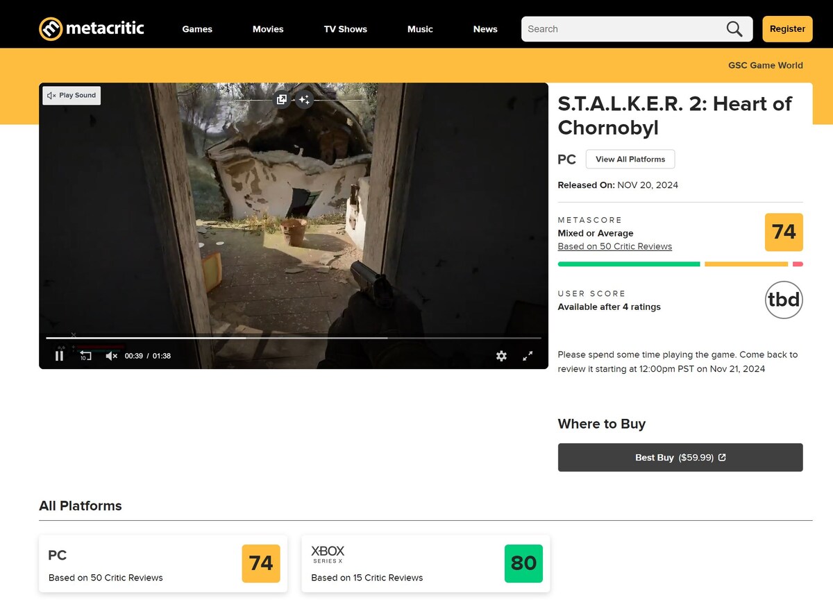 Скриншот сайта Metacritic  📷
