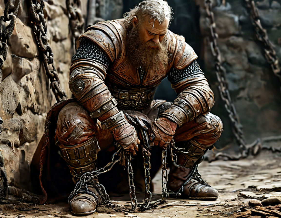 Богатырь в цепях. Изображение, созданное нейросетью. 