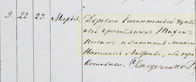 Выписка из метрической книги села Борисовки