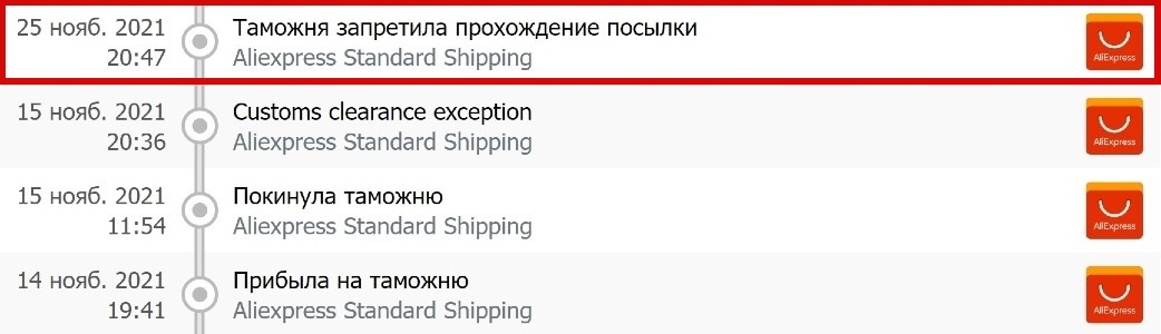 Статус отслеживания "Таможня запретила прохождение посылки" 