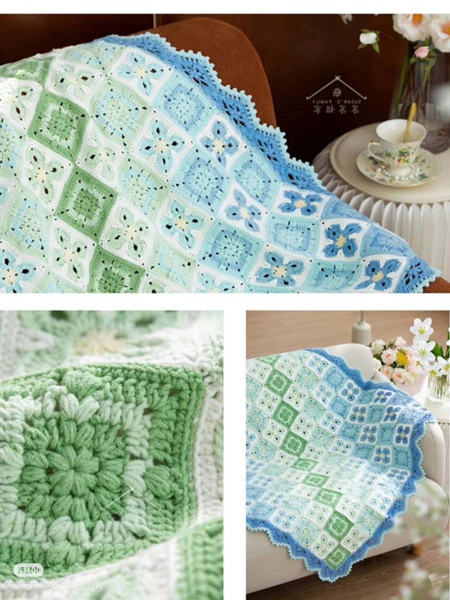 Нежный плед крючком из мотивов  