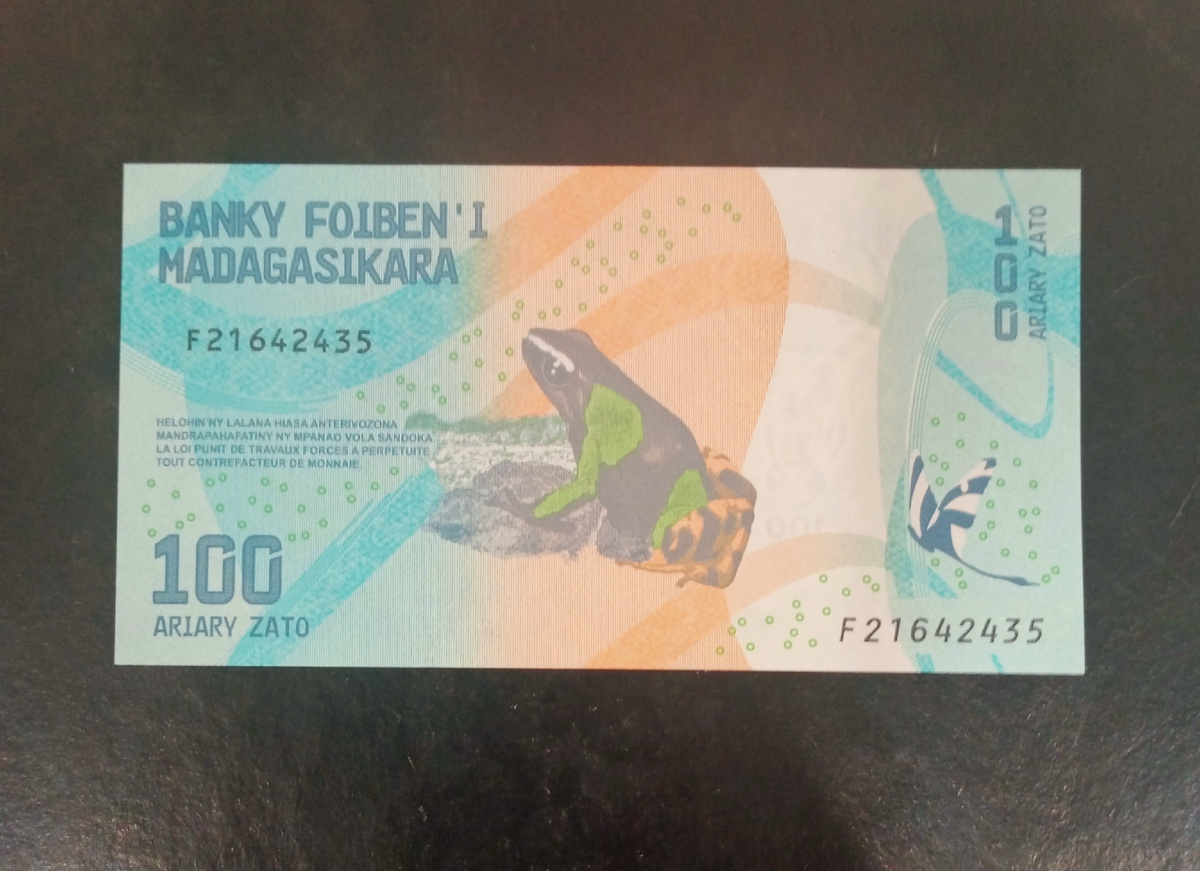 Лицевая сторона банкноты 100 ариари.