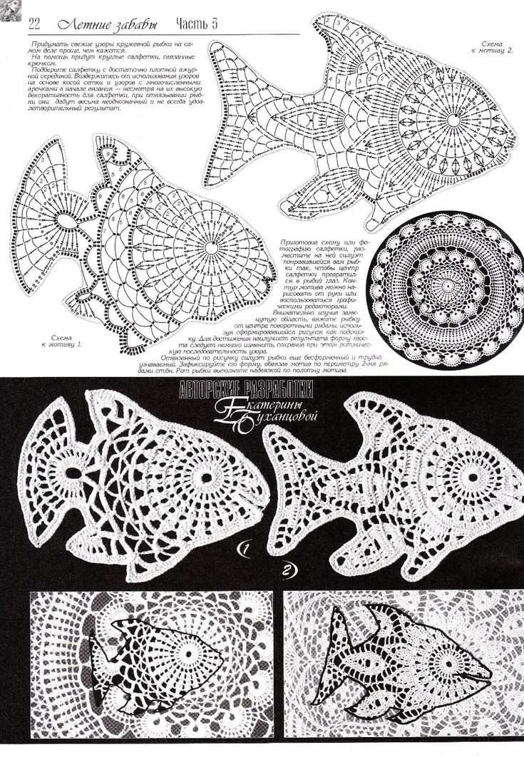 Присмотритесь к любой салфетке, нарисуйте мысленно любую рыбу, вычлените часть схемы и свяжите по ней. Вуаля, ваша рыба готова! 