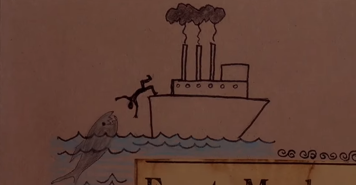 Фрагмент скриншота, сделанного во время вступительных титров к фильму "Запёкшаяся кровь"