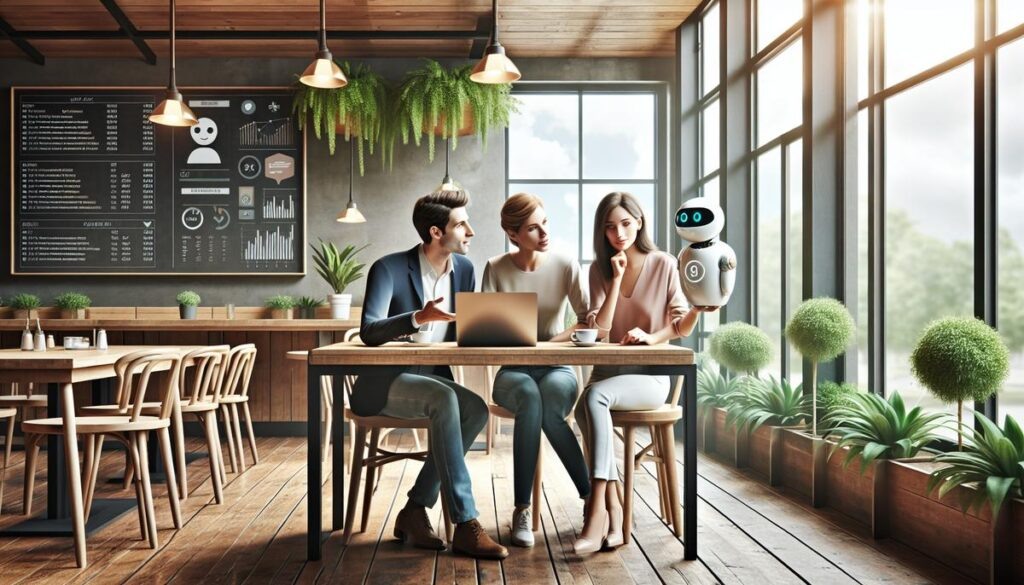    Друзья в кофейне обсуждают автоматизацию бизнеса