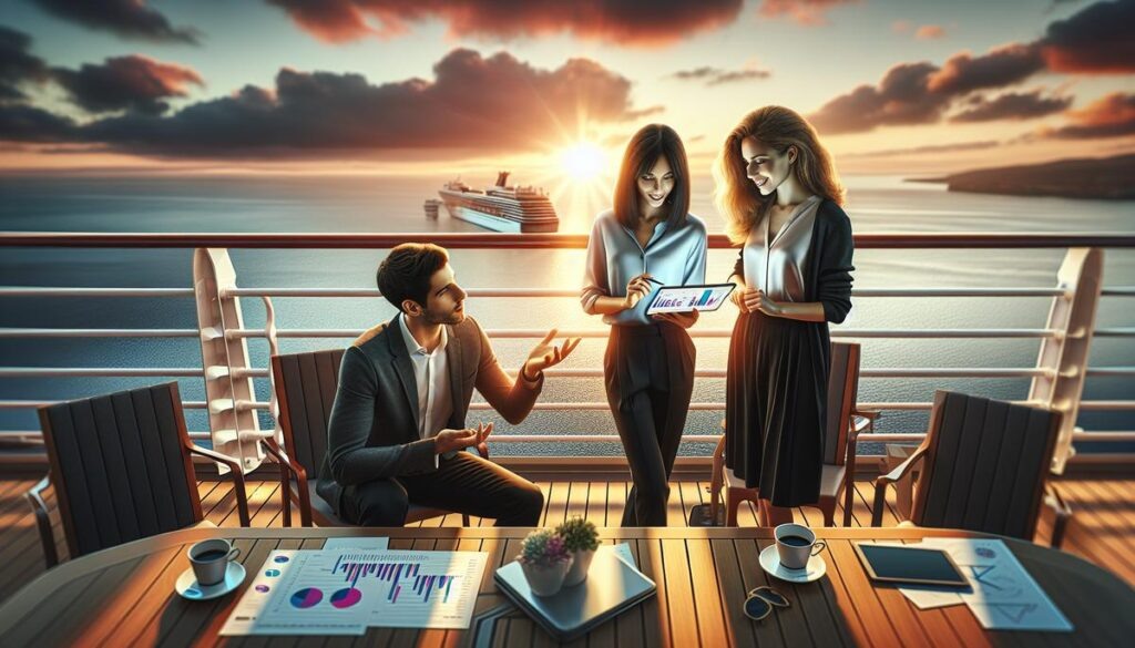    Предприниматели обсуждают автоматизацию на круизе по реке.