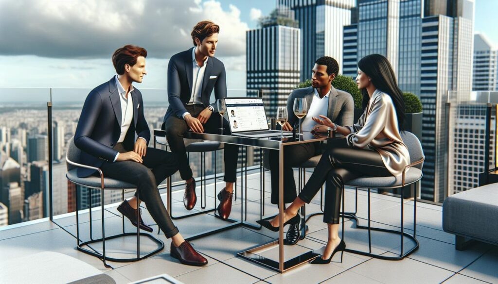    Предприниматели обсуждают автоматизацию на крыше небоскрёба.