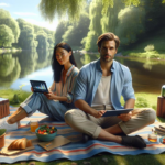    Пикник на берегу озера с друзьями, обсуждающими автоматизацию бизнеса