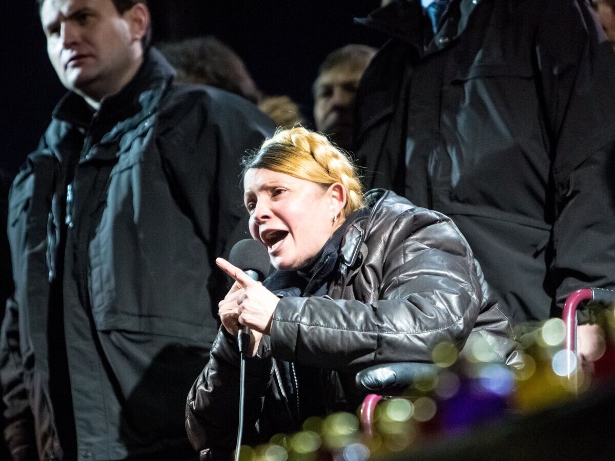 © RIA Novosti / Andrey Stenin📷 Bývalá premiérka Ukrajiny Julia Tymošenková, propuštěná z vězení, během projevu k příznivcům opozice na náměstí Nezávislosti v Kyjevě