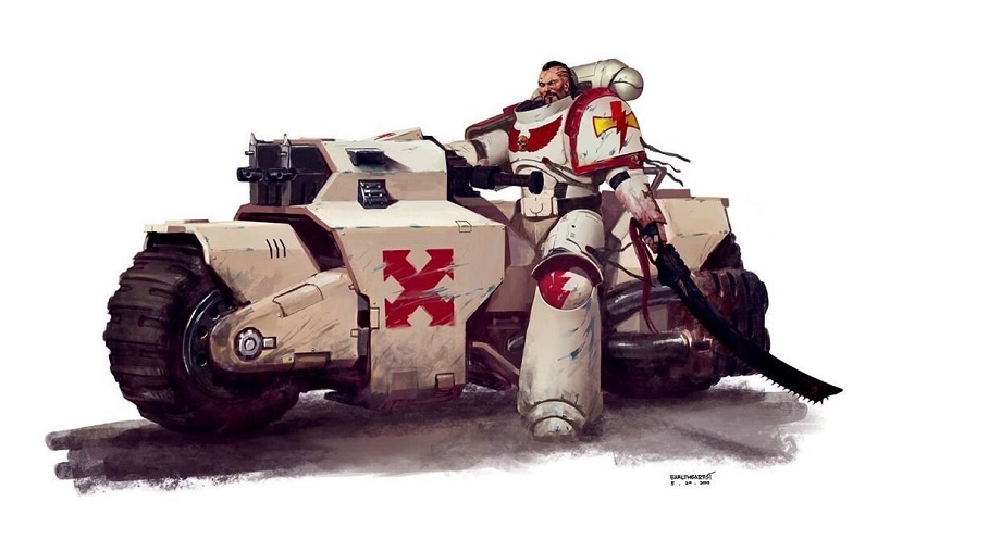 Орден Белых Шрамов практикует подход, при котором каждый десантник обязан тренироваться в езде на мотоцикле вне зависимости от ранга и номера роты.