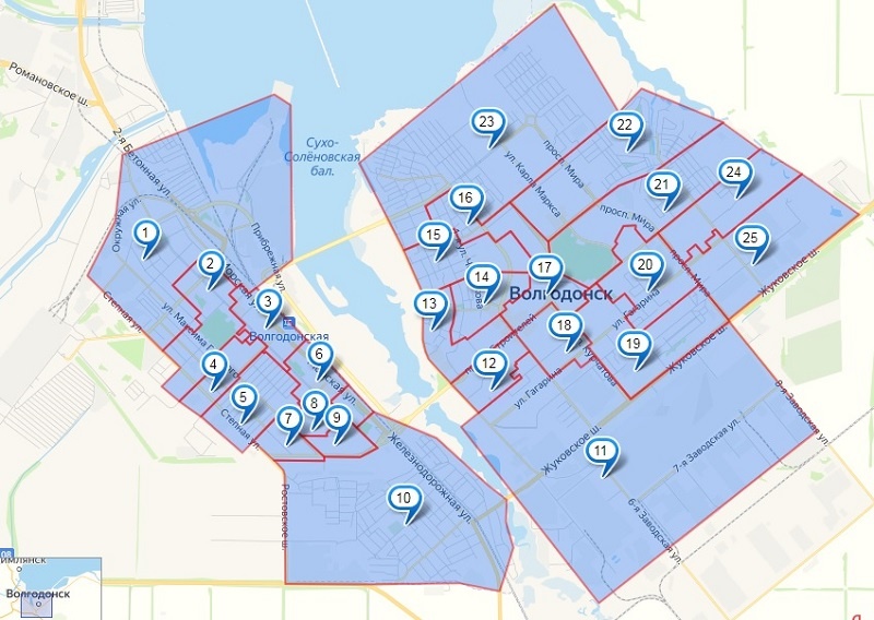 Действующая схема одномандатных округов для выборов депутатов в Волгодонскую городскую Думу. Источник - сайт Думы.