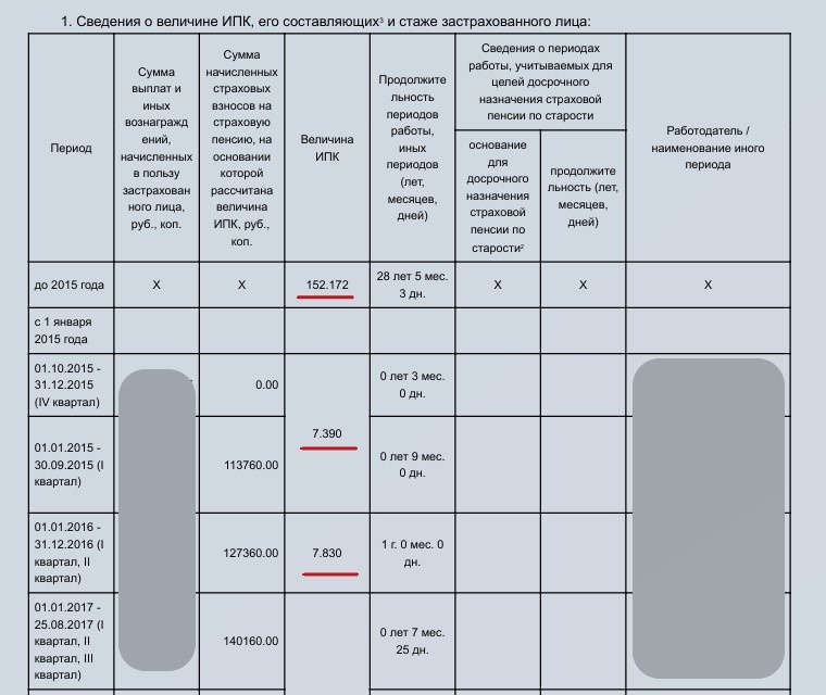 скрин из выписки автора по лицевому пенсионному счету
