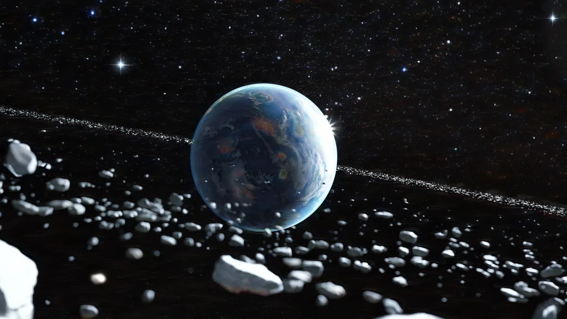 Новое исследование показало, что крупный астероид, расколовшийся под действием гравитационного притяжения Земли, мог образовать вокруг планеты кольцо, подобное кольцу Сатурна, около 466 миллионов лет назад. Оливер Халл