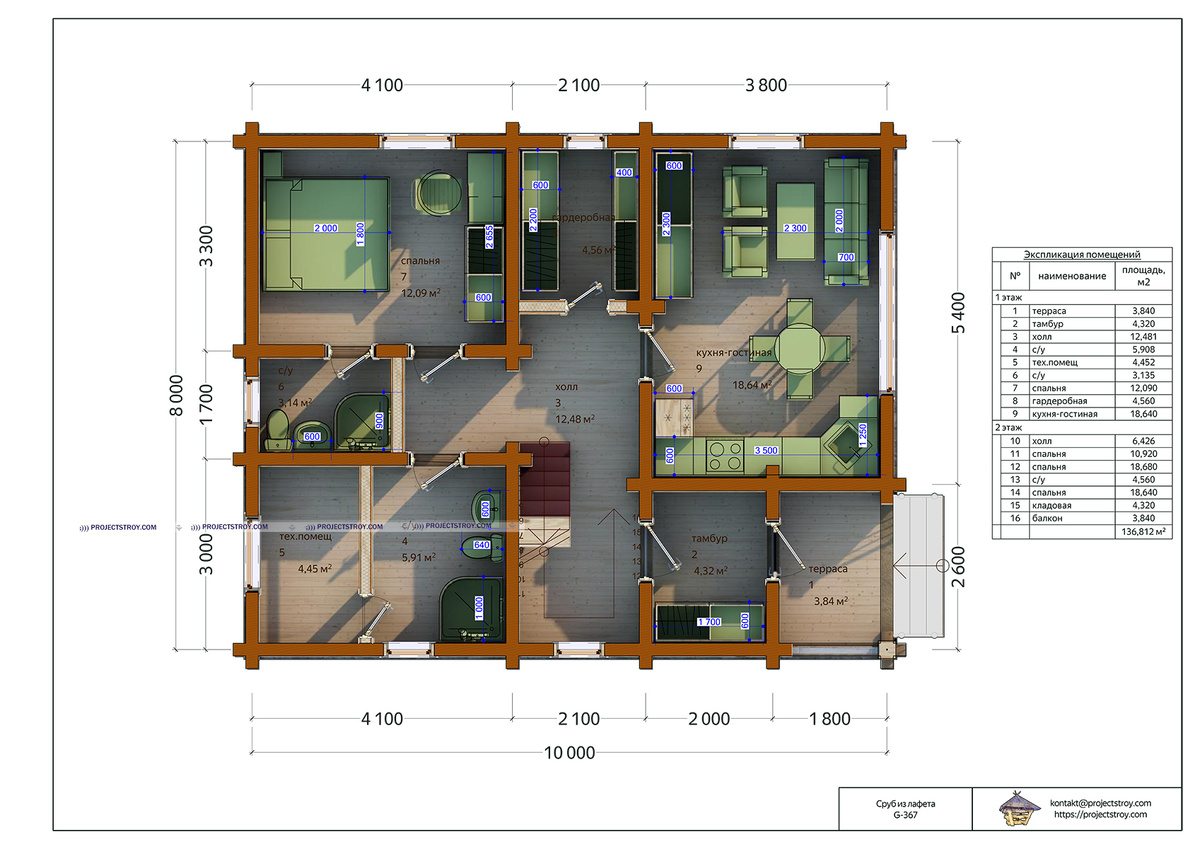 план 1-го этажа дом 10х8 м