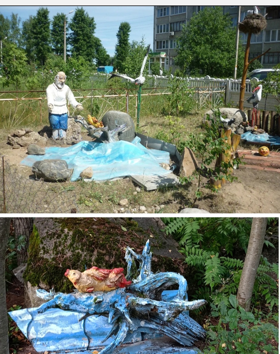 Персонажи Старик у синего моря и золотая рыбка. 