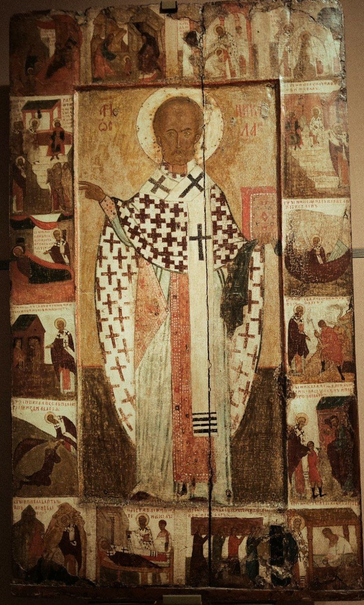 Святитель Николай (Никола Зарайский), с житием. Вторая половина XIV века. Ростов. На днях в Третьяковской галерее для вас сфотографировала.