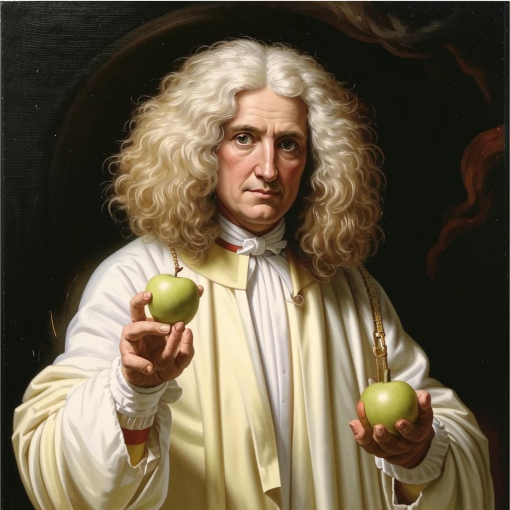 Ньютон явился с яблоком классической науки. А яблоко есть вечный символ соблазна иллюзией.  