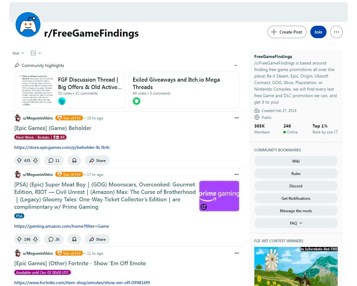 Сообщество на Reddit FreeGameFindings