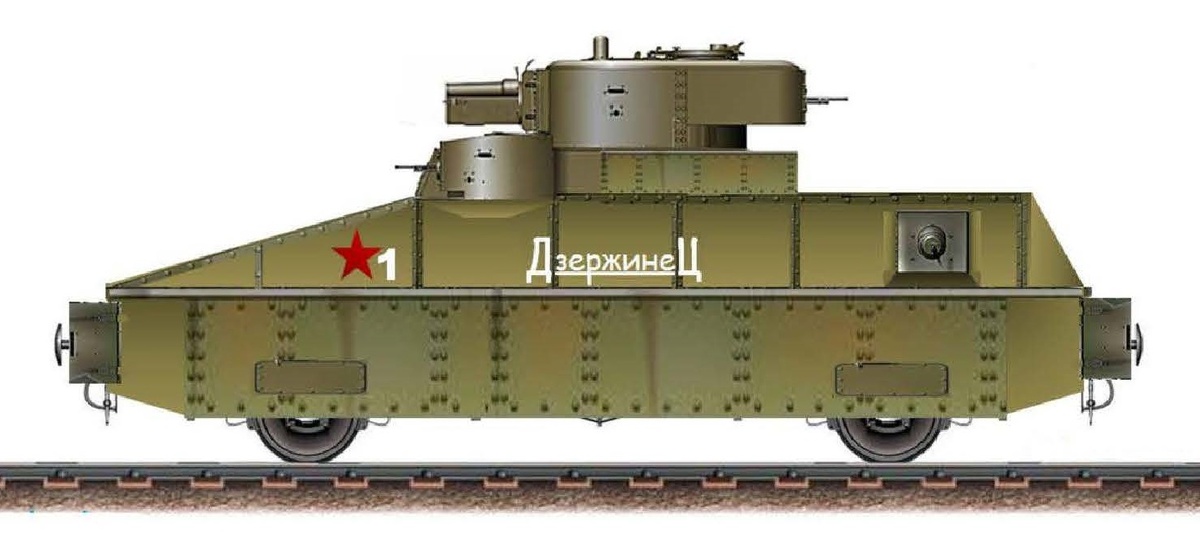 Бронеплощадка бронепоезда Дзержинец. Изображение взято из открытых источников, из интернета. 