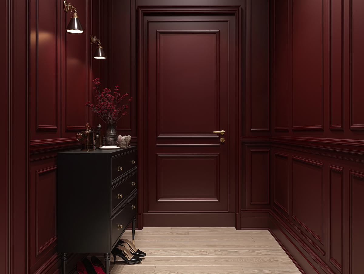 Прихожая в густом винном оттенке