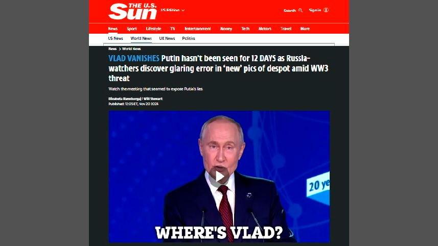     "Где Влад?". На Западе не в курсе, что в России Влад и Владимир - два разных имени. Скриншот с сайта the-sun.com