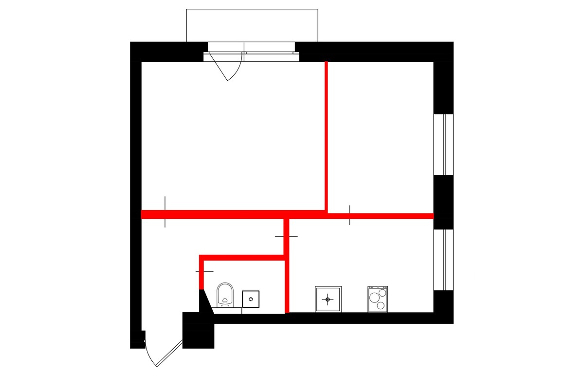 Исходная планировка и план демонтажа перегородок