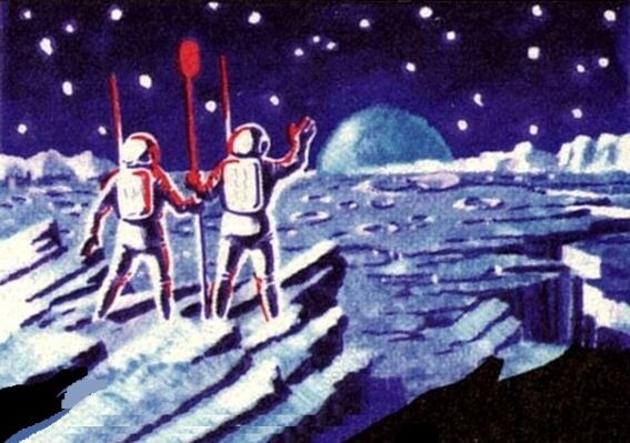 Люди на Луне. Сюжет взят с почтовой марки СССР 1967 года выпуска