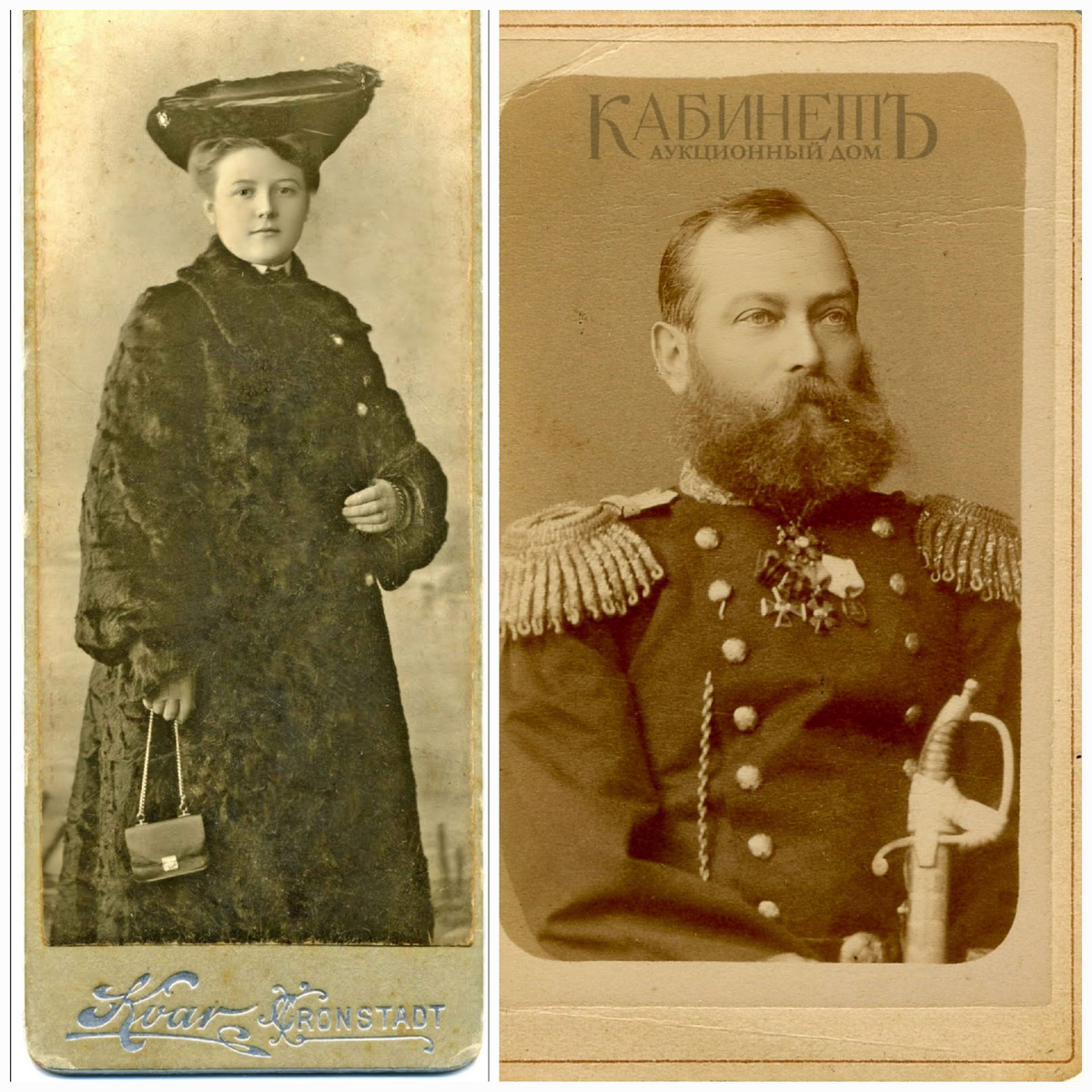 Мария Булычева, невеста Сергея Тюлева ( фото из личного архива Н.П. Шестаковой) и ее отец, контр-адмирал Федор Степанович Булычев (18- 1893).Кабинет-портретСанкт-Петербург, фотоателье С. Дембинского, 1886 г.