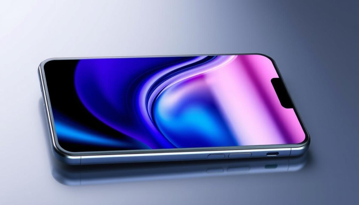 «Флагманский дизайн смартфона, элегантная и современная эстетика, высококачественные материалы, такие как стекло и алюминий, яркая цветовая отделка, минималистичный дизайн, демонстрация